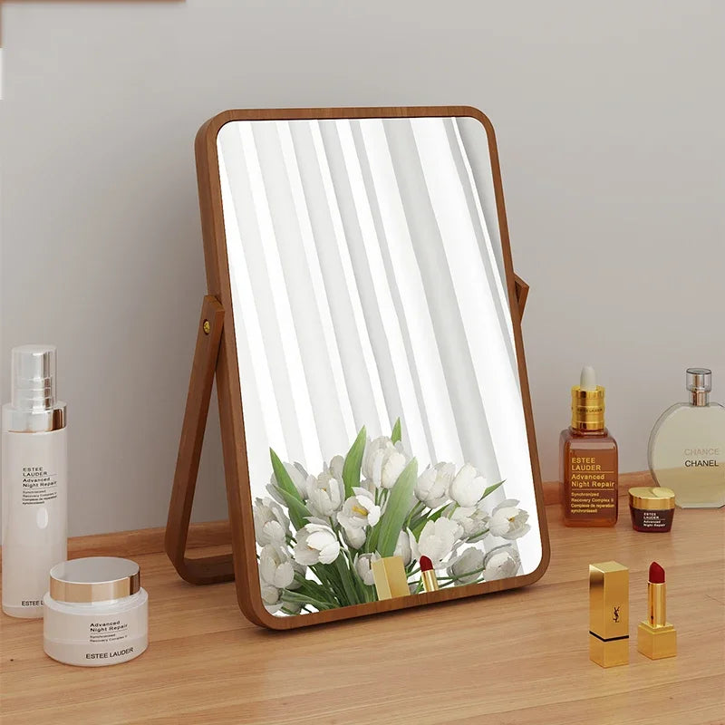 Simple Solid Wood Makeup Mirror Decorative Desktop Large Makeup Mirror Office Small Portable Home Decoration GY