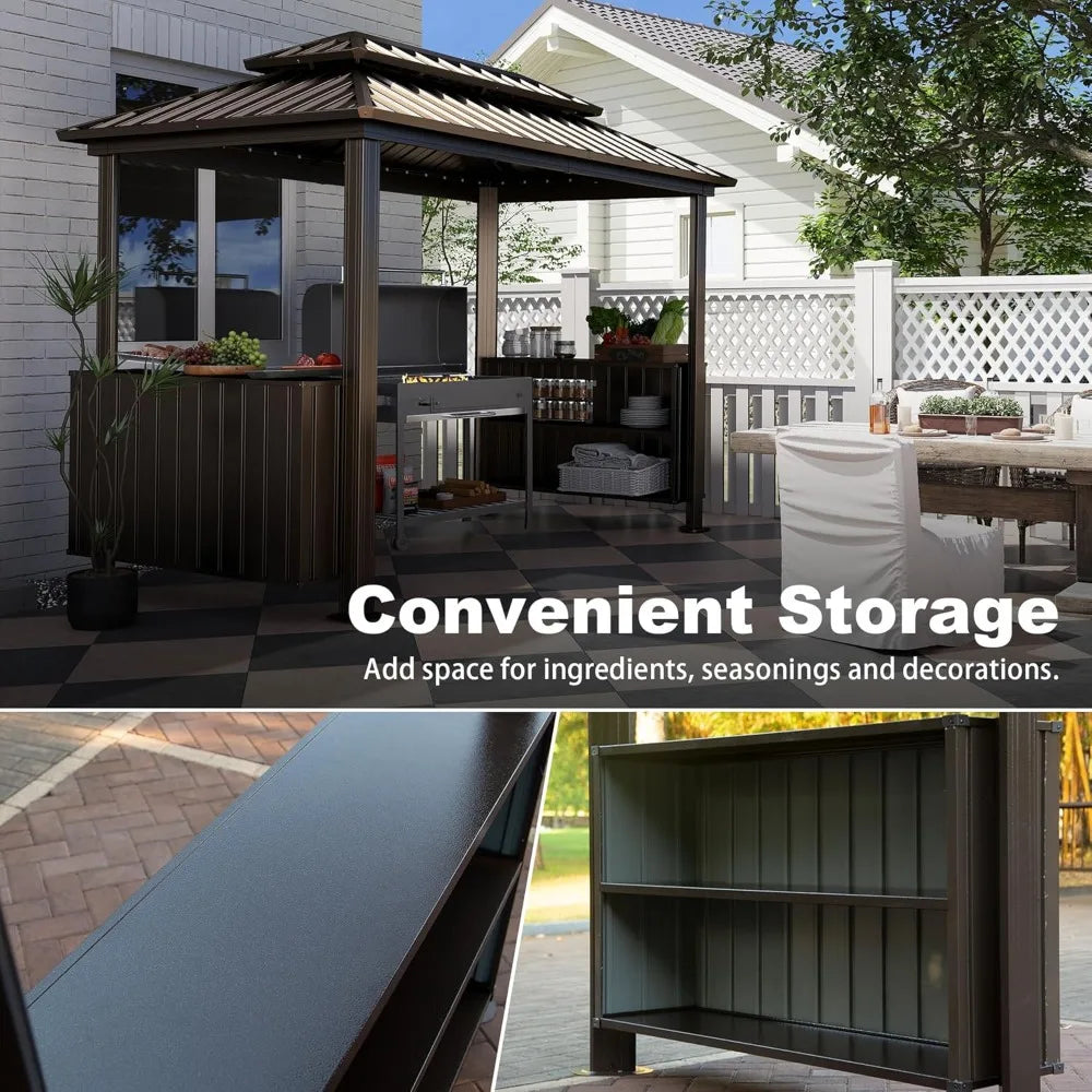 Hardtop Outdoor Grill Shelter with Ventilated Roof, Storage Cabinets, and Adjustable Hooks