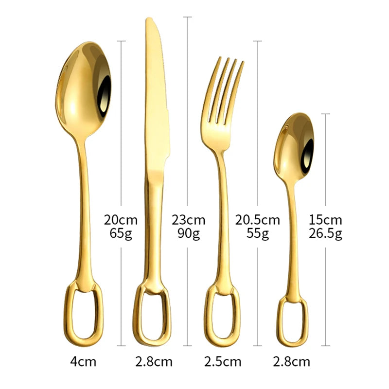 24Pcs Creativity European Style Luxury Cutlery Set Knife Fork Spoon Stainless Steel Tableware Elegant Dinnerware Hangable Design