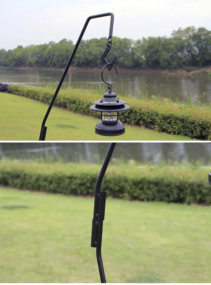 Portable Camping Collapsible 5 Sections Lantern Stand Outdoor Lamp Post Hanging Light Holder Iron Stick for Picnic Hiking