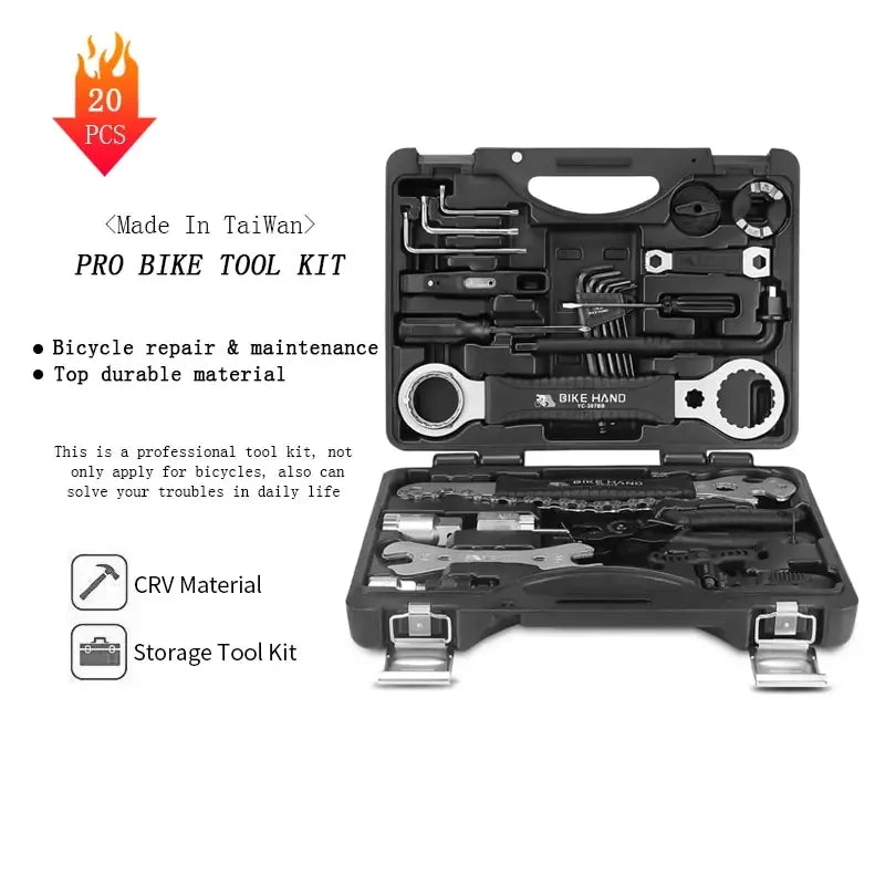 BIKE HAND 18 in 1 Professional Bicycle Repair Tools Kit Box Multi MTB Tire Chain Spoke Freewheel Pedal Wrench Bike Tools Box