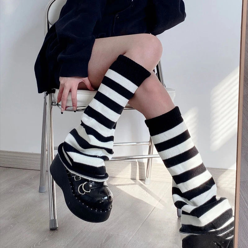 Autumn Winter Knitting Striped Stockings Warm Wool Horn Sock Leg Cover JK Stacking Sock Japanese Korean Style Women's Socks