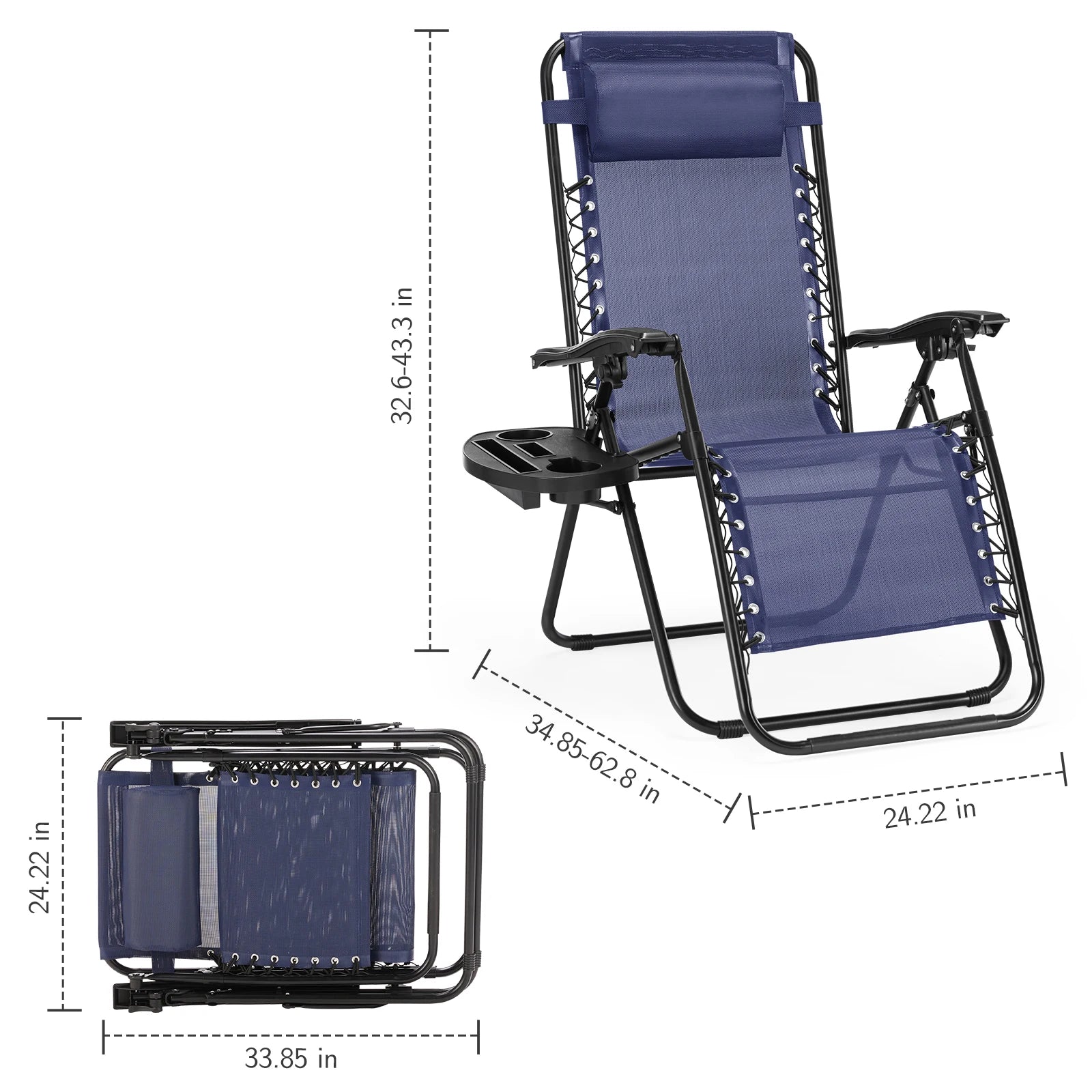 JHK Zero Gravity Set of 2 Portable Recliner Camping Patio Outdoor Folding Lounge Chair with Cup Holder Trays Adjustable Pillow