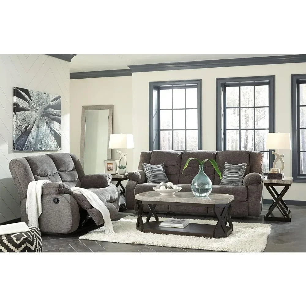 Tulen Modern Manual Pull Tab Reclining Sofa, Dark Gray