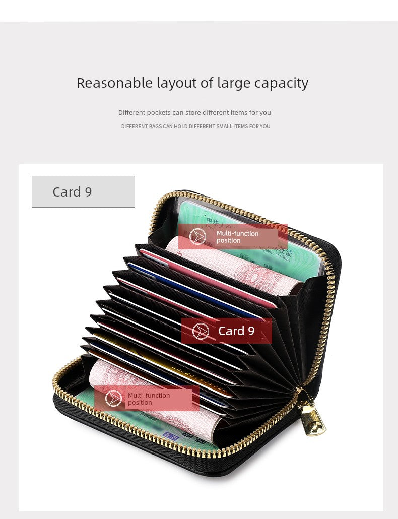 Anti-Degaussing Zipper Bank Driver's License Compact Card Holder