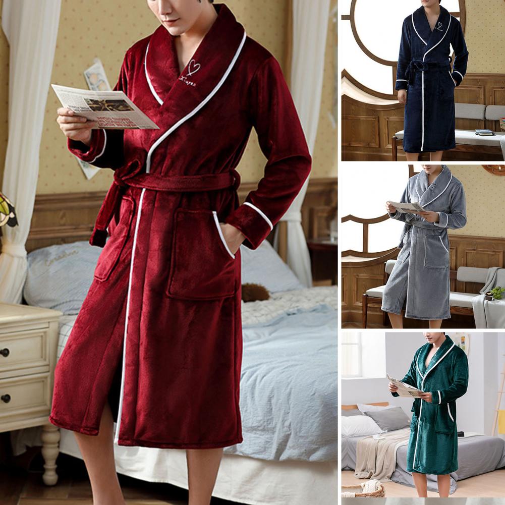 Men Home Clothes Pajamas Super Soft Highly Absorbent Winter Pajamas Pocket Design Couple Bathrobe Winter Sleepwear