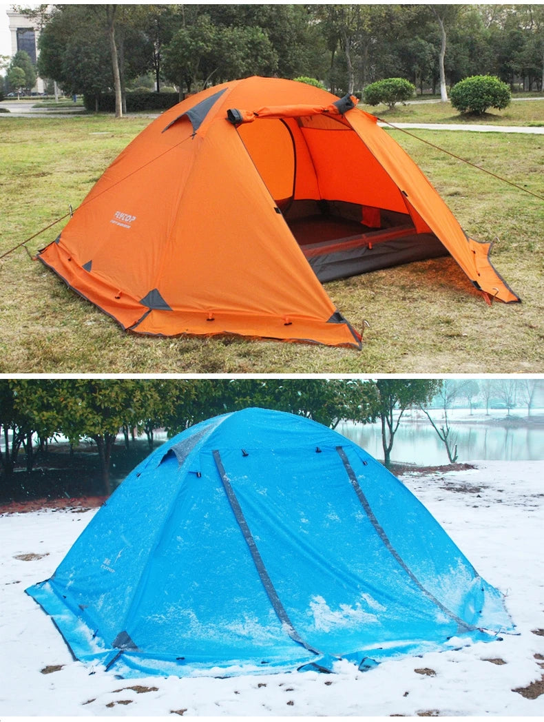 Flytop 2-3Persons 4Seasons Skirt Tent Camping Outdoor Double Layers Aluminum Pole Anti Snow Travel Family Ultralight Tourist