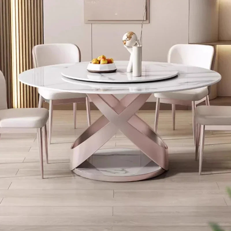 Nordic Luxury Dining Tables Round Simple Design Slate Bedside Table Modern Metal Juegos De Comedor Kitchen Furniture HD50CZ