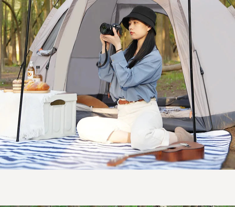 2024 New Outdoor Camping Tent Canopy 2-in-1 Combo Automatic Quick Open 5-8 Person Family Hexagonal Tent