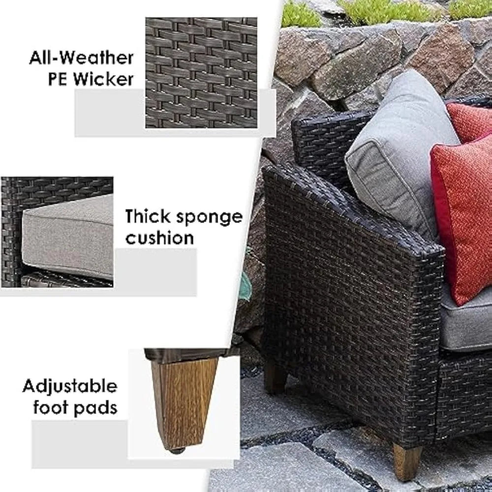 Patio Set, Wicker Patio Furniture Sectional Sofa with Fire Pit Table Thick Cushions for Yard Garden Porch ,Garden Furniture Sets