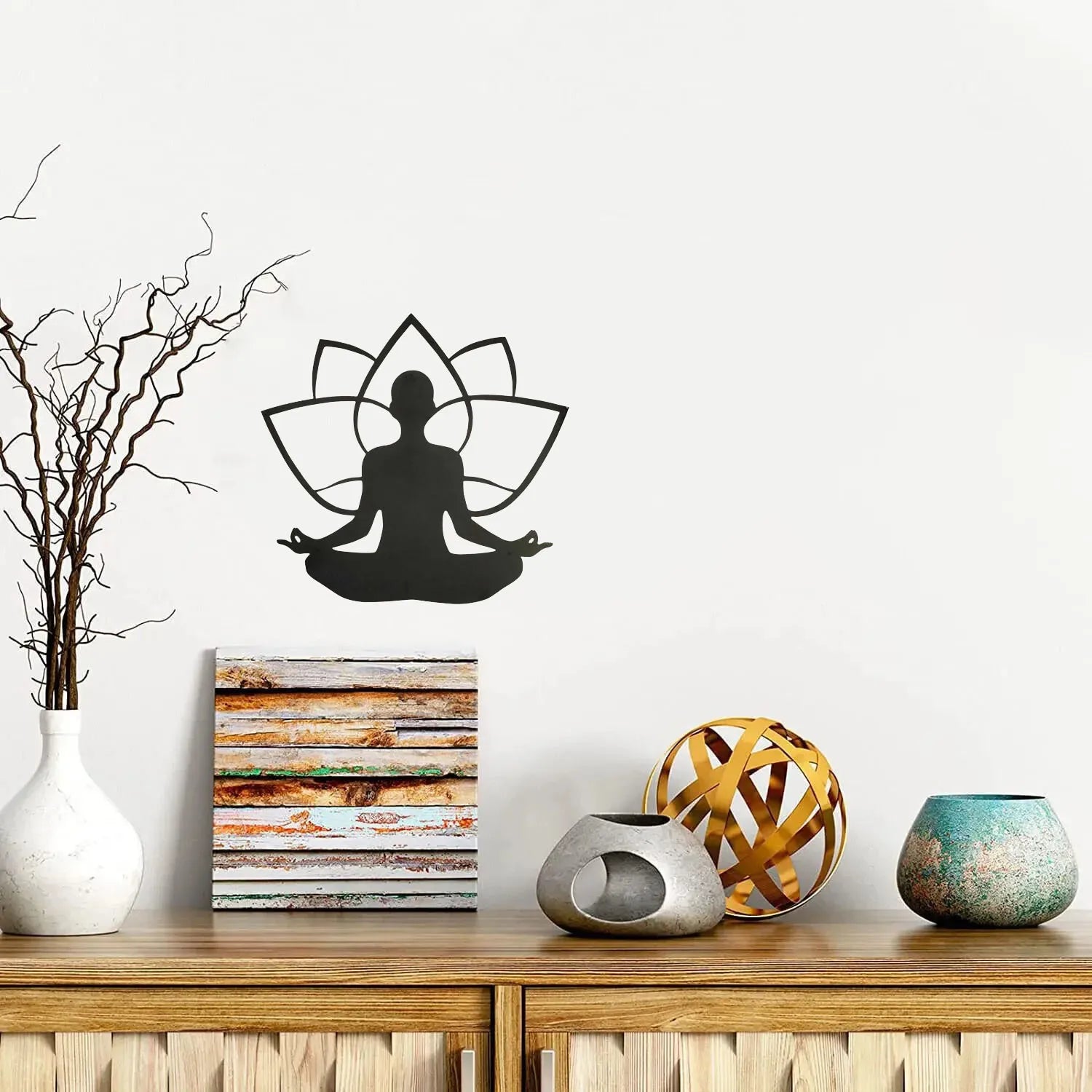 Home Decor Revolution: Iron Art Lotus Flower Sitting Man Wall Feature" Make a bold statement in your home with this captivating