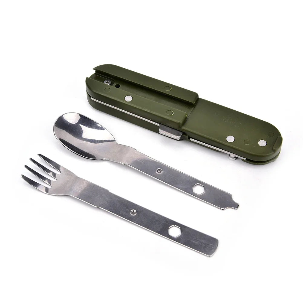 Fork and Spoon Camping Supplies Portable Dinner Set Stainless Steel Outdoor Tableware Folding Knife Equipment Cookware Hiking