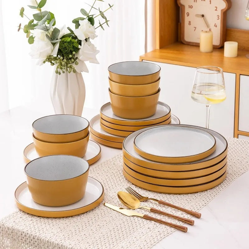 AmorArc Dinnerware Sets of 4,Modern Stoneware Plates and Bowls Sets