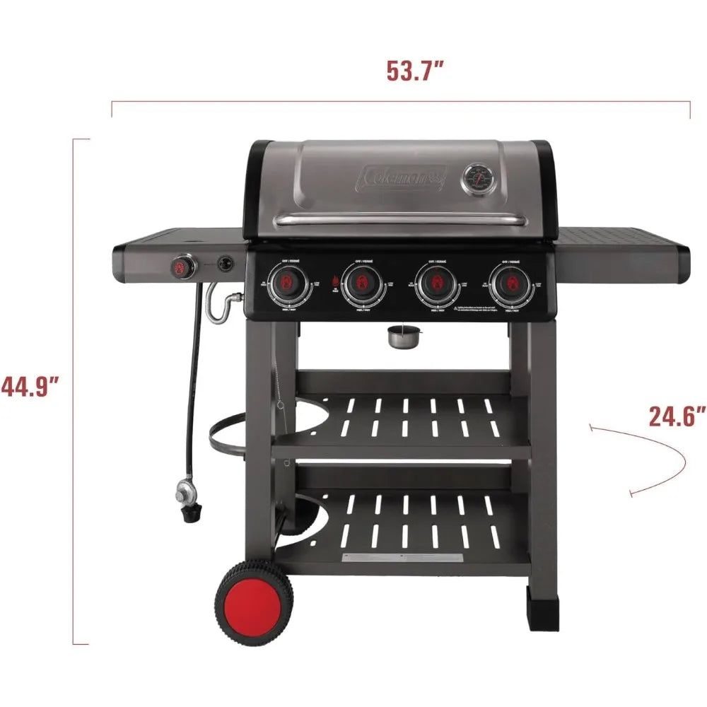 Portable Stove for Camping Equipment Propane Grill With Shelves in Stainless/Gray 637-Sq. In. Cooking Surface 2-Wheel Cart Stand