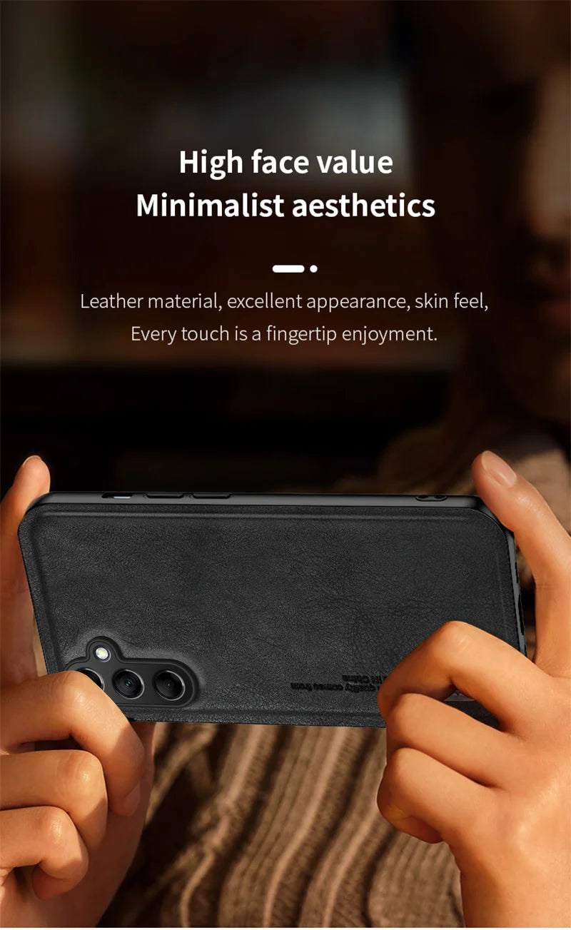 Vintage Retro Leather Phone Case For Samsung Galaxy A14 A24 A34 A54 A15 A25 A35 A55 Build-in Magnet Iron Suction Matte Cover