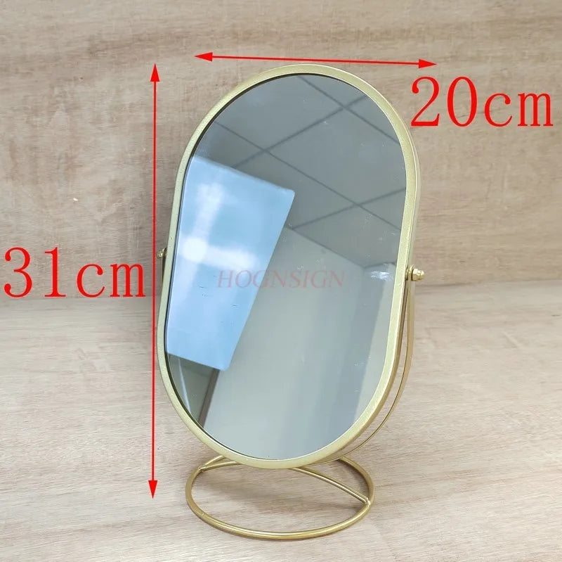 Light luxury makeup mirror, bedroom desktop, iron art dressing mirror, household rotatable portable mirror