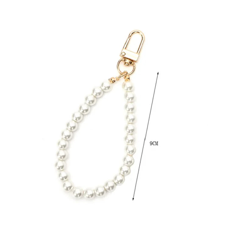 Cute Pearl Keychain Luxury Women Jewelry Shiny Pearl Bead Shell Phone Bag Backpack Charm Accessory Car Key Key Chain Pendant