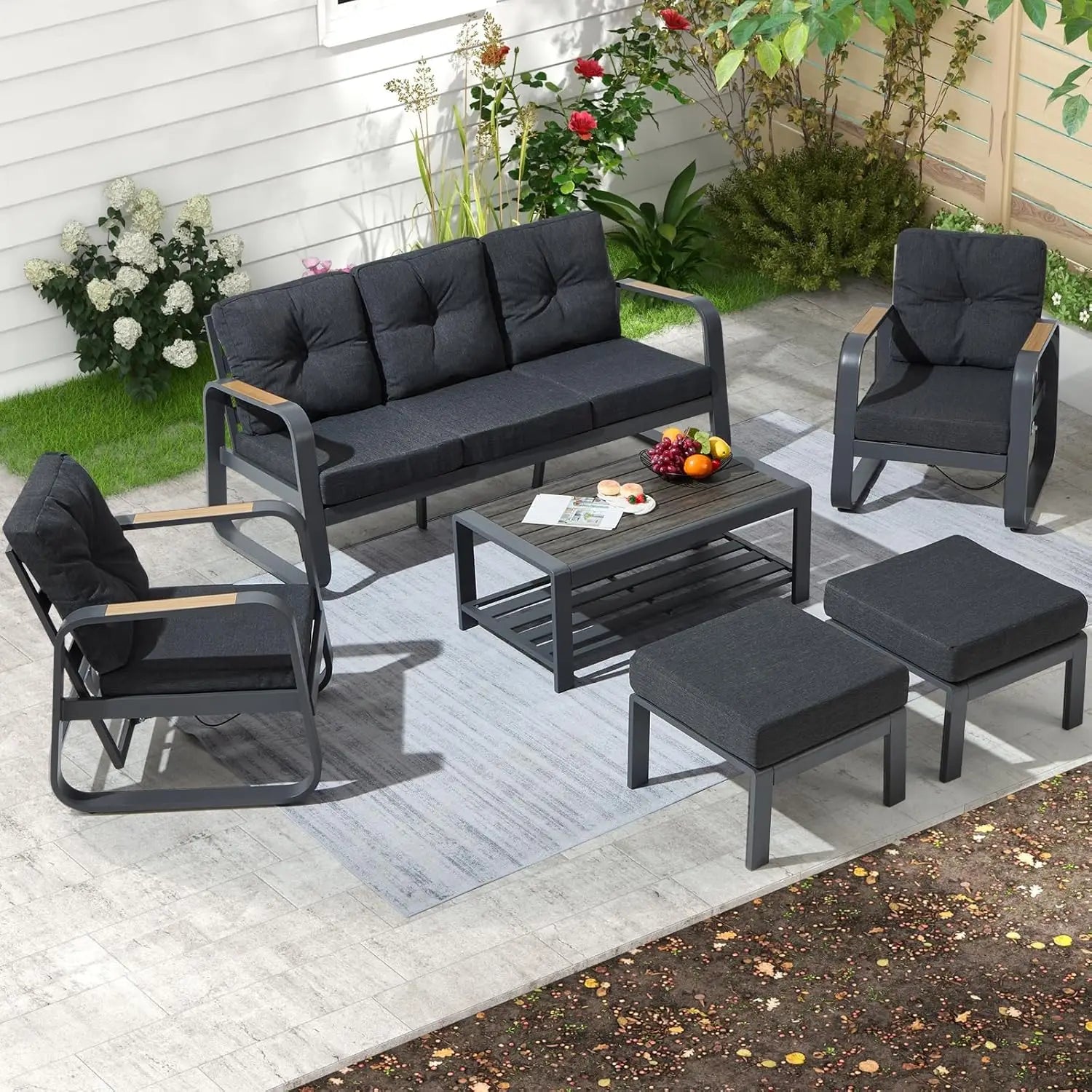 6 Pcs Modern Aluminum Patio Furniture Set with Coffee Table Outdoor Luxury Conversation Sofa Set