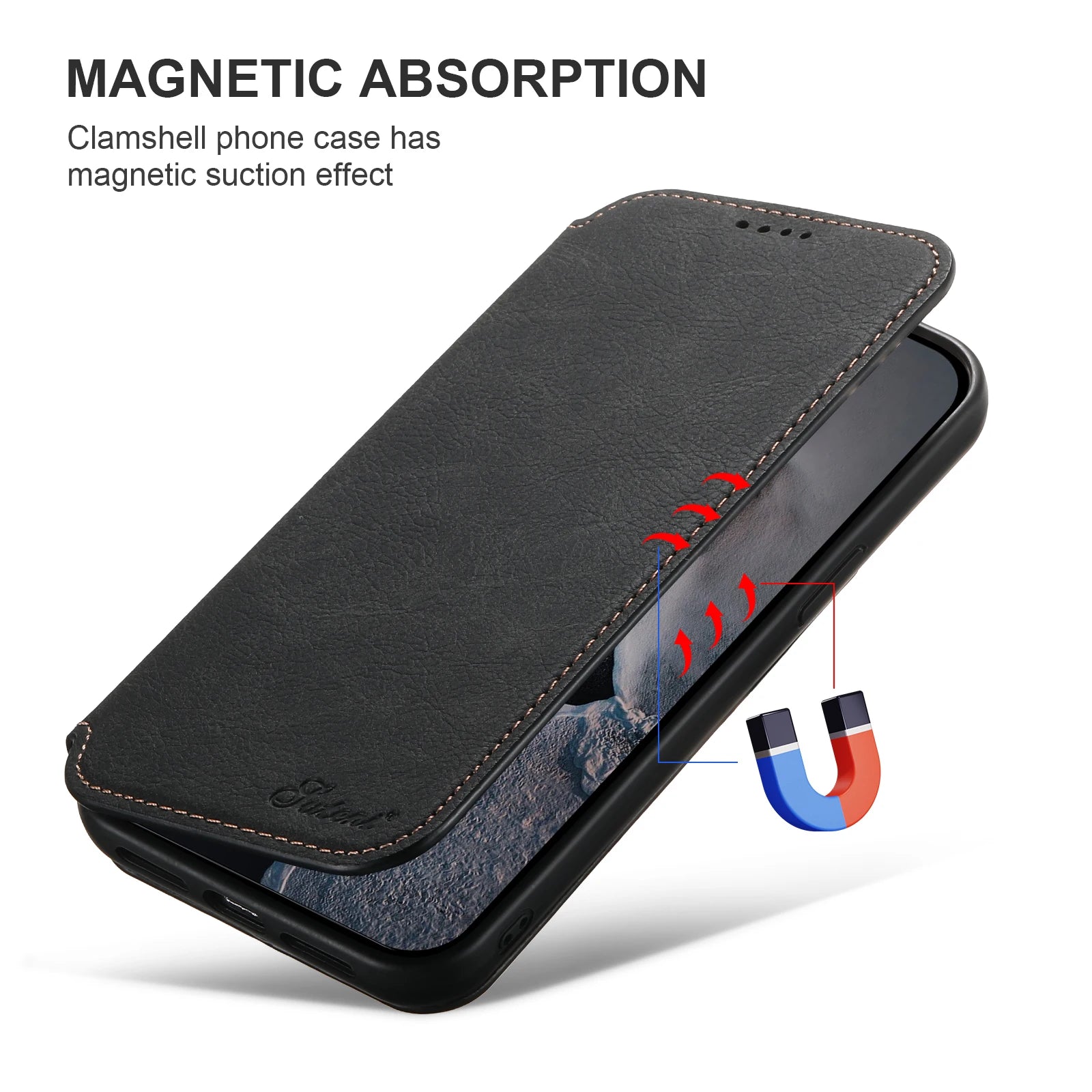 SUTENI Compatible Wireless Charging Leather Phone Case For iPhone 12 13 14 16 Pro Max 15 Plus Flip Cover Wallet Card Holder