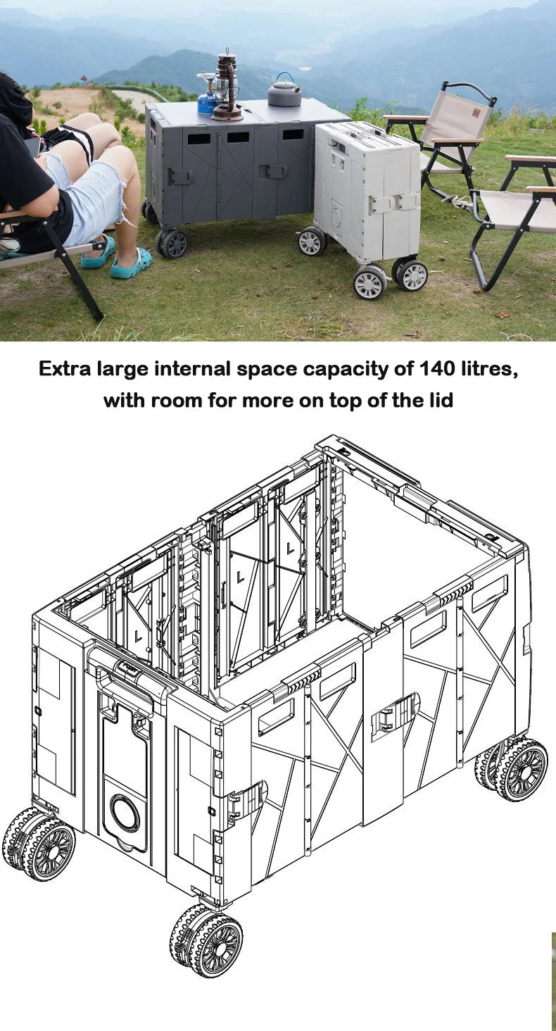 Camping Folding Cart 140L Large Capacity Foldable Picnic Trolley With Table Outdoor Beach BBQ Party Multifunction Cart