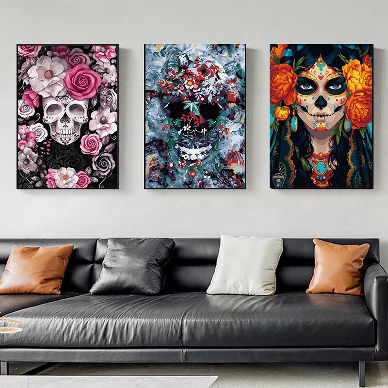 RUOPOTY Frame DIY Painting By Numbers Adults Crafts Skull Coloring By Numbers Acrylic Paint On Canvas Hand Painted Kits Oil Pain