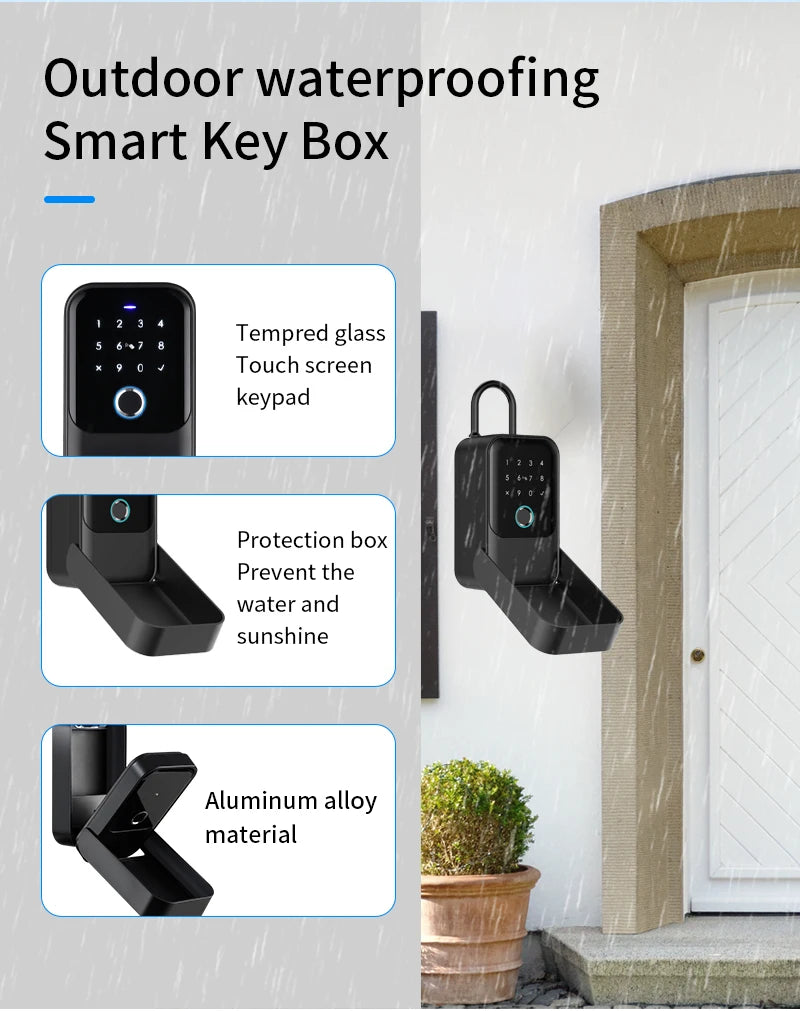 Tuya Smart Life App or TTLock APP Outdoor Waterproof Key Safe Box Security Fingerprint Password Storage Lock Key Box Anti-theft