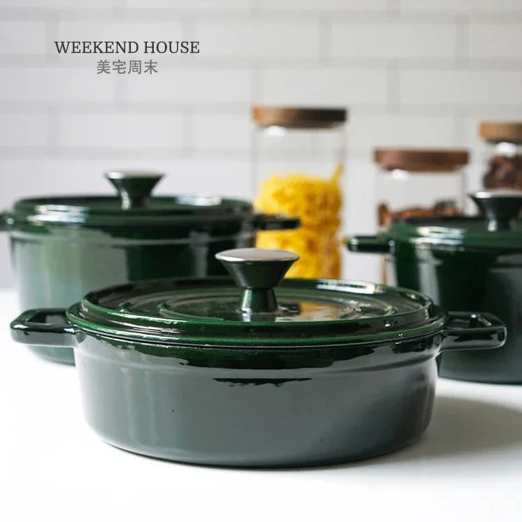 Versatile Green Enamel Cast Iron Pot  Cookware High-End Cooking Pot Multifunctional Kitchen Essential for Gourmet Cooking