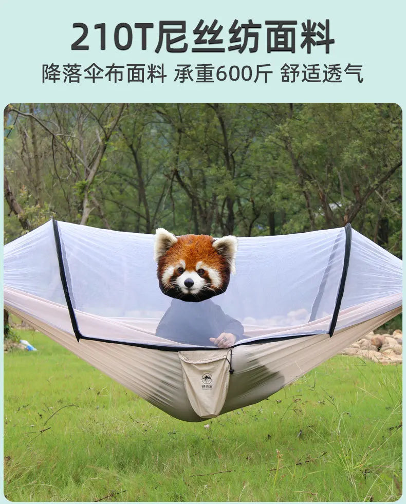 Enjoy cross-border exclusive hammock outdoor double person anti rollover 210T nylon spinning pole anti mosquito hammock