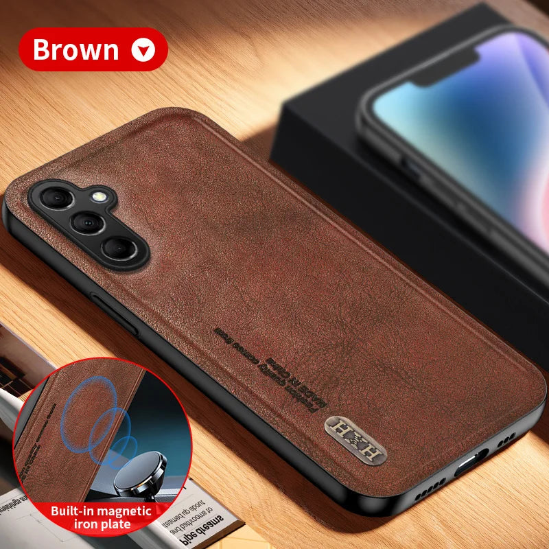 Vintage Retro Leather Phone Case For Samsung Galaxy A14 A24 A34 A54 A15 A25 A35 A55 Build-in Magnet Iron Suction Matte Cover