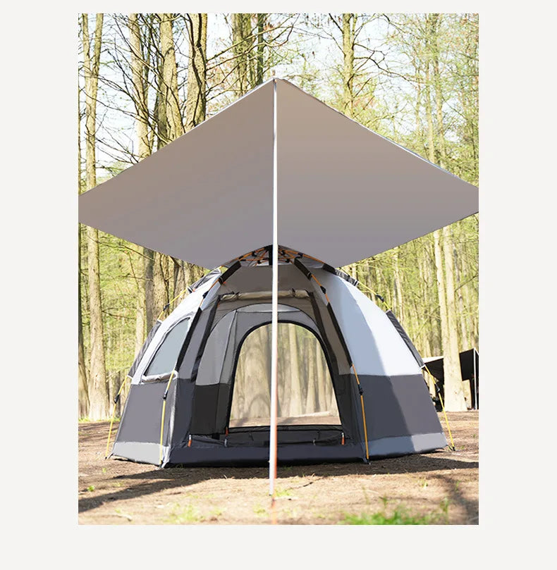 2024 New Outdoor Camping Tent Canopy 2-in-1 Combo Automatic Quick Open 5-8 Person Family Hexagonal Tent