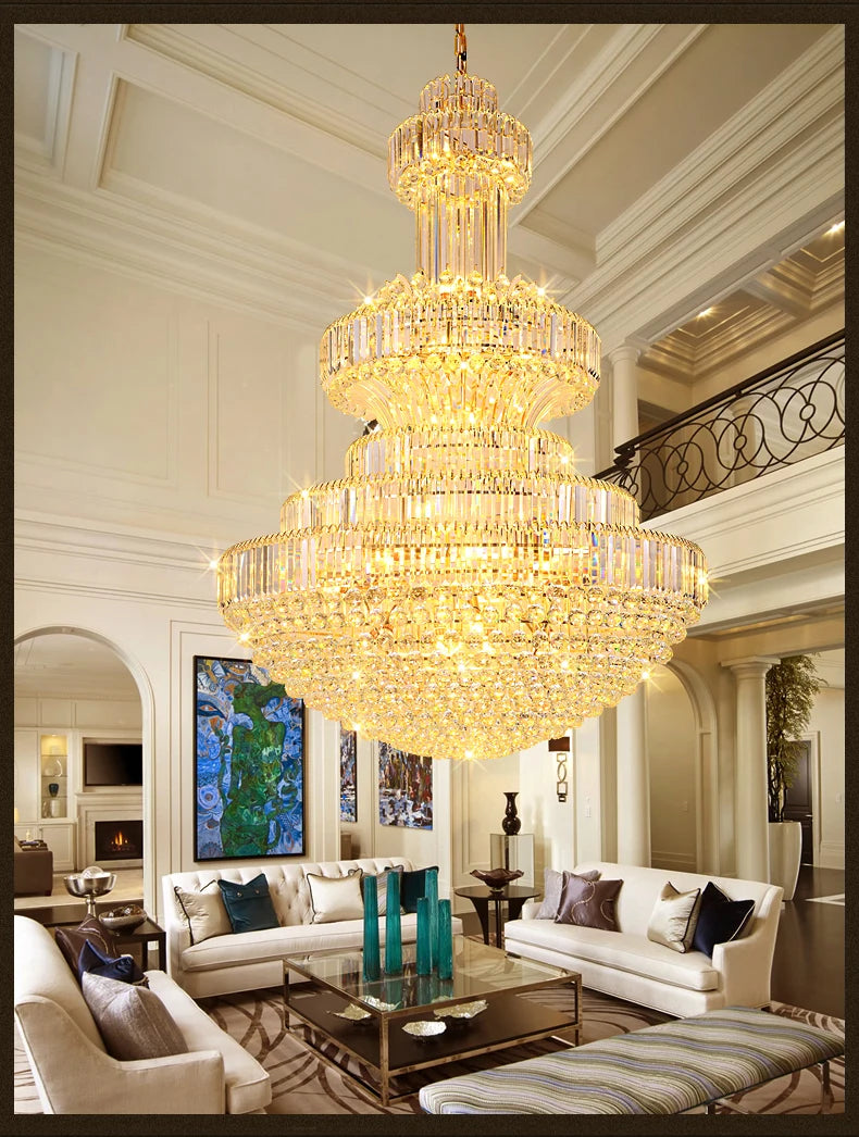 Villa Duplex Building Hollow Living Room Restaurant Light Luxury Crystal Chandelier Classic Hotel Lobby Exhibition Hall Lighting