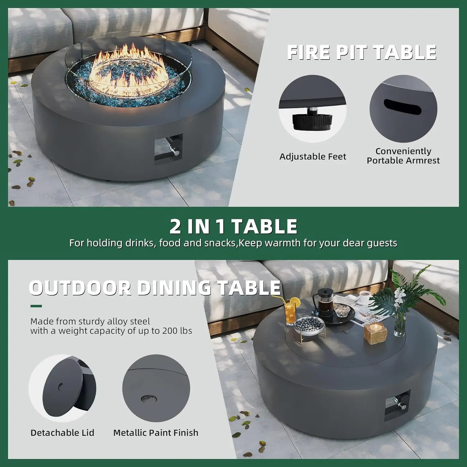 Premium Outdoor Propane Fire Table with Modular Accessories