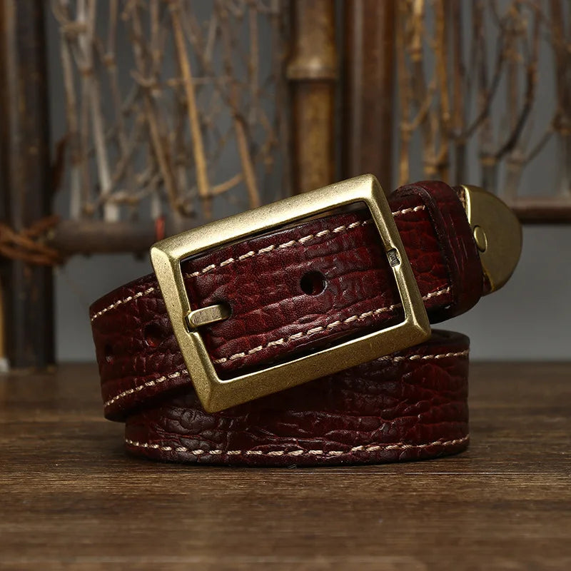 Men's Fashion Plaid Cowhide Belt