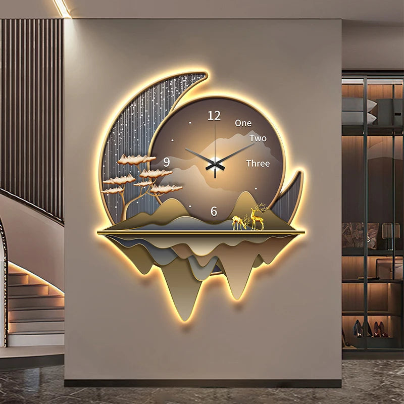 Luxury Wall Clock Lamp – Silent LED Timepiece for Elegant Living Spaces