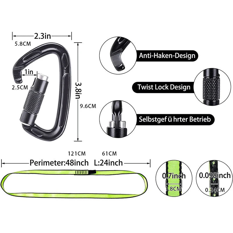 24KN Auto Lock Climbing Carabiner D Shape Outdoor Mountaineering Caving Rock Climbing Buckle Security Safety Master Screw Hook