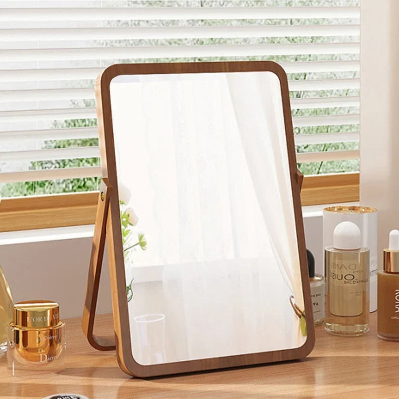 Simple Solid Wood Makeup Mirror Decorative Desktop Large Makeup Mirror Office Small Portable Home Decoration GY