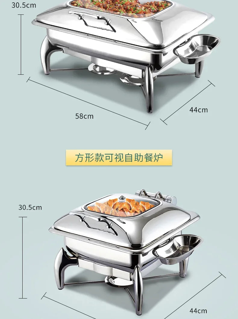 18/8 good quality silver plated luxury chafing dish set with glass lid high-end buffet stove food warmer hotel chafing dishes