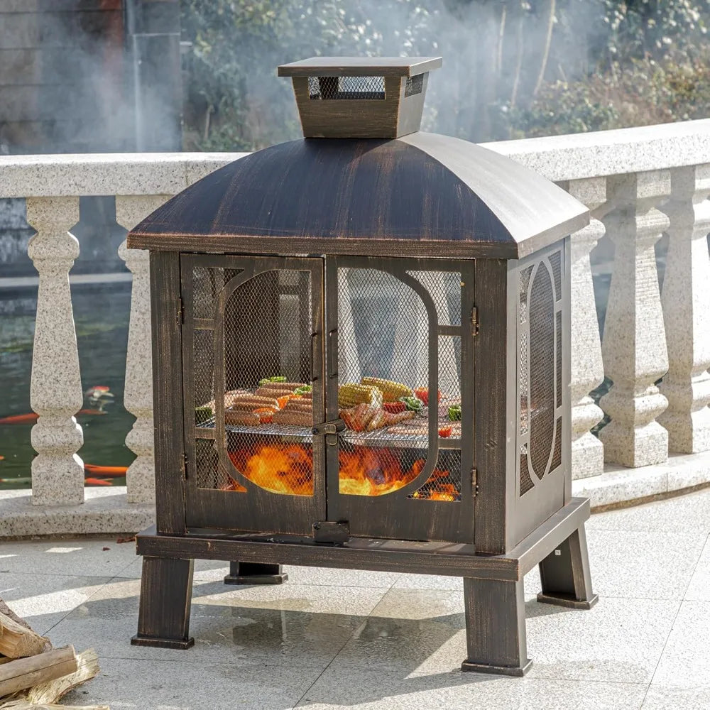 ForgeFlame Square Chiminea Fire Pit