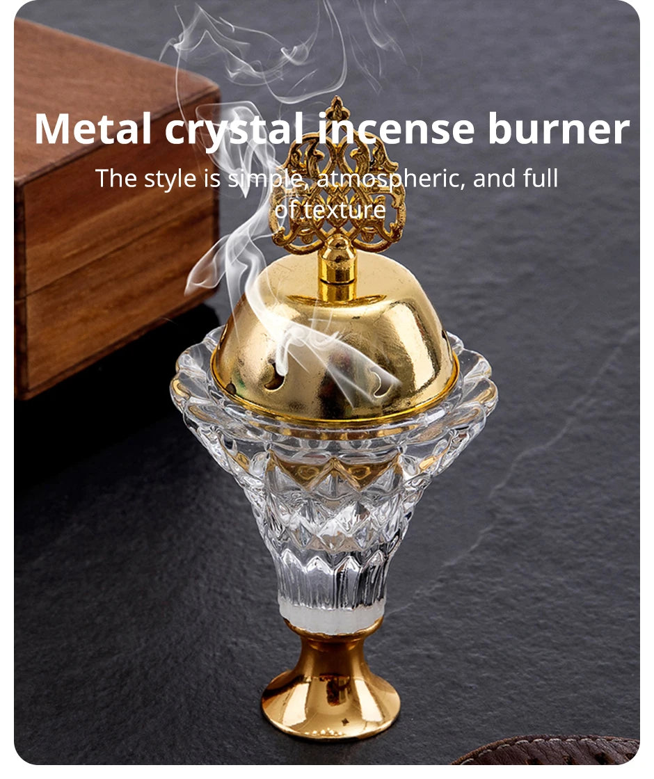 1Pc Artificial Crystal Incense Burner With Cover Aromatherapy Diffuser Metal Crafts Family Yoga Studio Home Decoration Ornaments