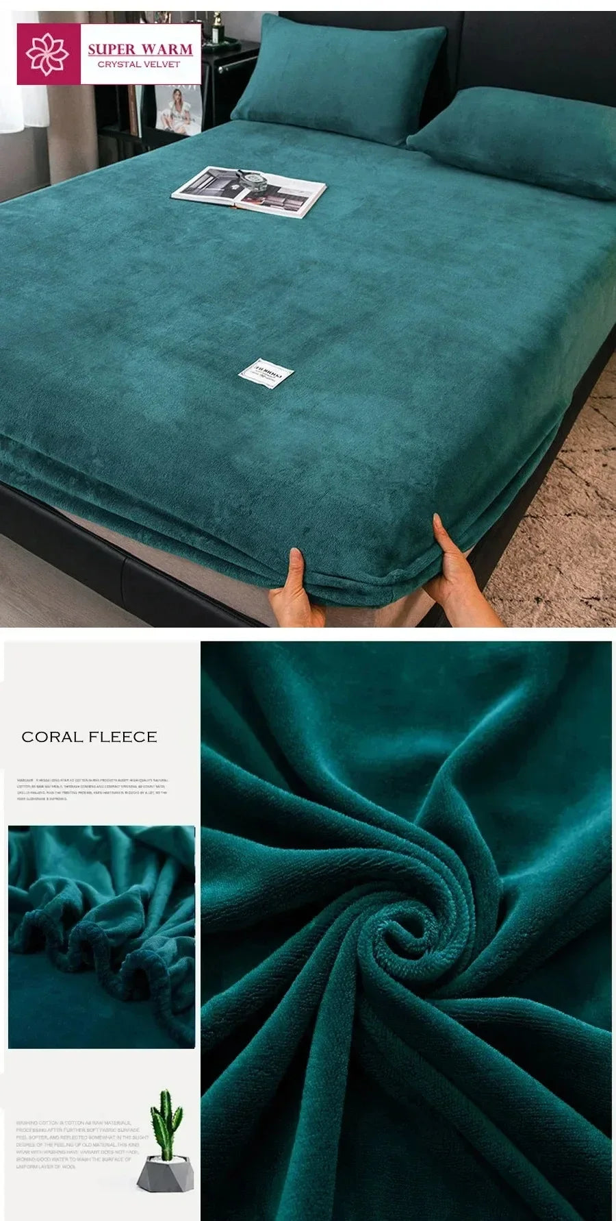 1PC Soft Warm Plush Fitted Sheet Elastic Mattress Cover Fluffy Coral Fleece Bed Linen Winter Couple Luxury Double Bed Bedding