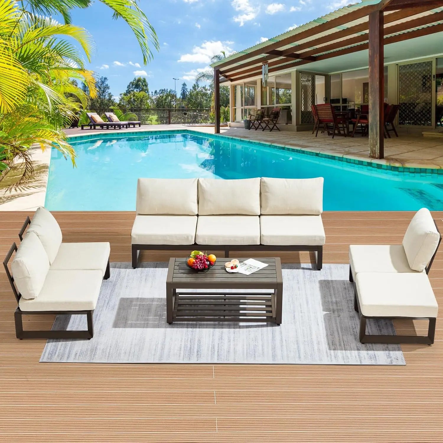 6 Pcs Modern Aluminum Patio Furniture Set with Coffee Table Outdoor Luxury Conversation Sofa Set