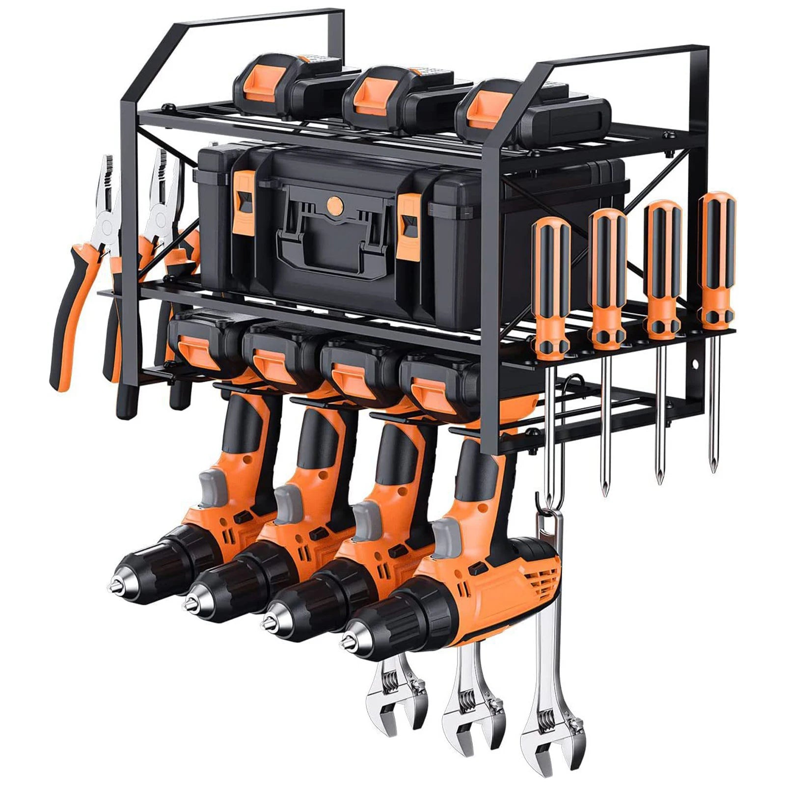 Power Tool Rack Electric Drill Holder Wall Mount Organizer Wrench Tool Workshop Screwdriver Power Storage Shelf Accessories