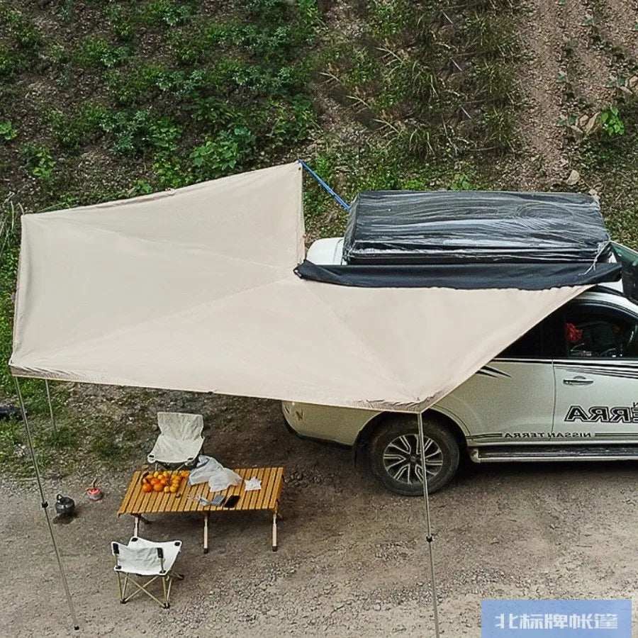 Fan-shaped tent car outdoor five-angle 270-degree sunshade top side carrying edge cloth house back end sky curtain