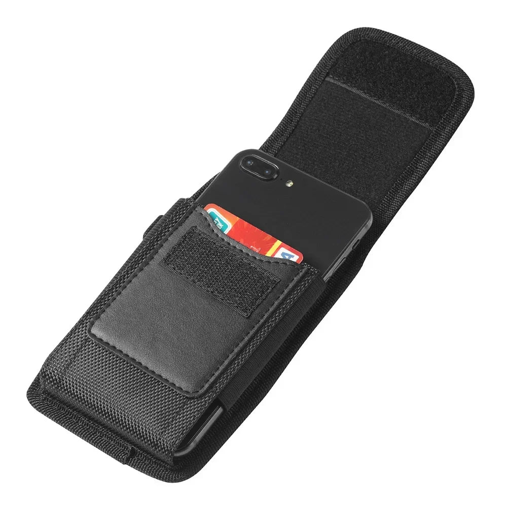 Vertical Nylon Cell Phone Belt Clip Holster Pouch Buckle Wallet Stonego Card Holder Case Cover For 4.0inch - 6.7inch Phone