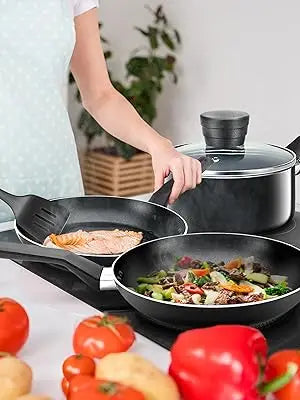 Kitchenware Pots & Pans Basic Kitchen Cookware, Black Non-Stick Coating Inside, Heat Resistant Lacquer (11-Piece Set), One Size