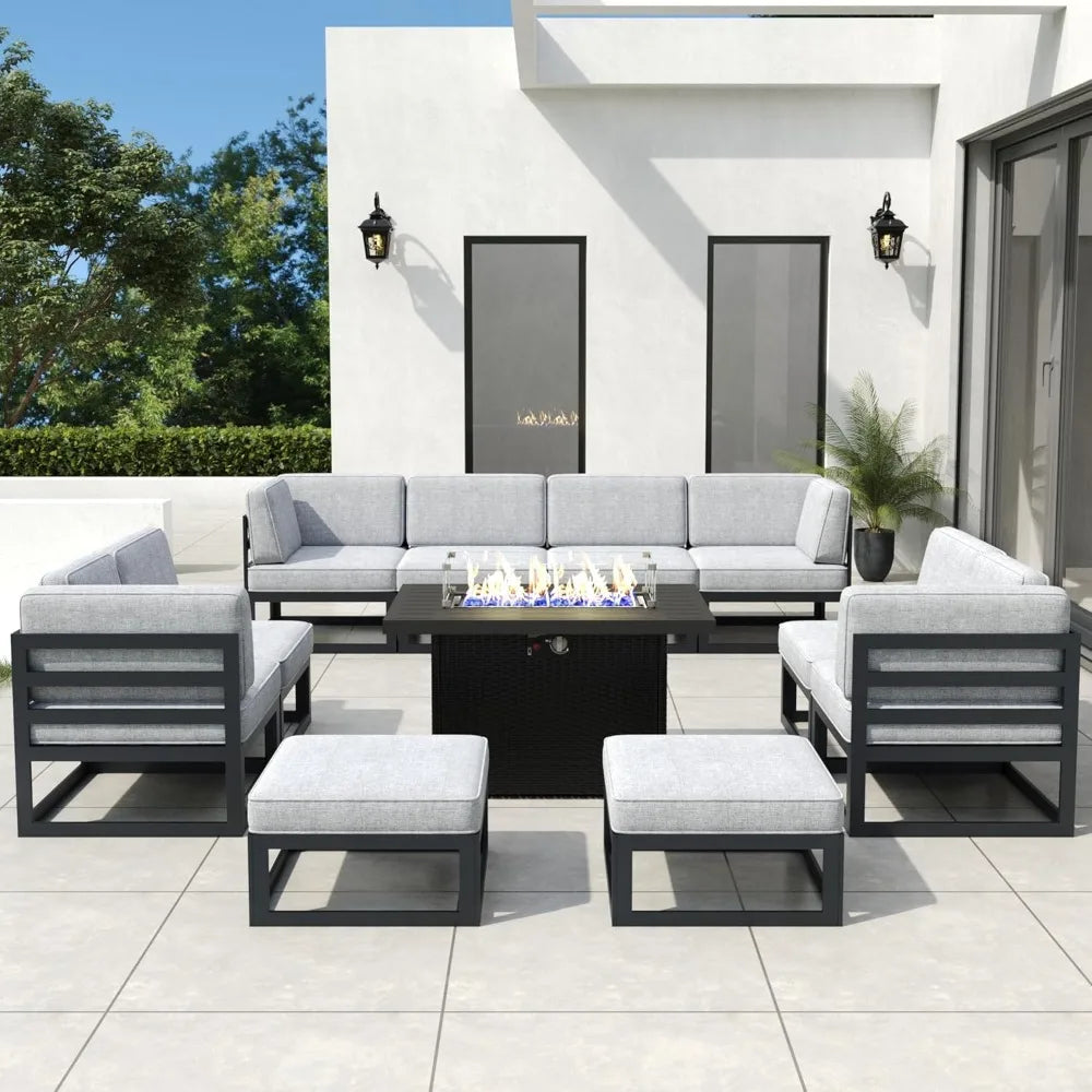 11-Piece Aluminum Patio Furniture Set with Propane Fire Table