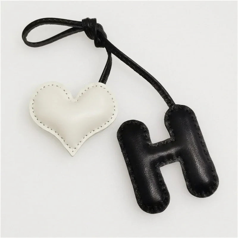 M H W A Y Heart Luxury Genuine Leather English Letter Keychain For Car Backpack Pendant Key Chain Women Bag Charm Accessories