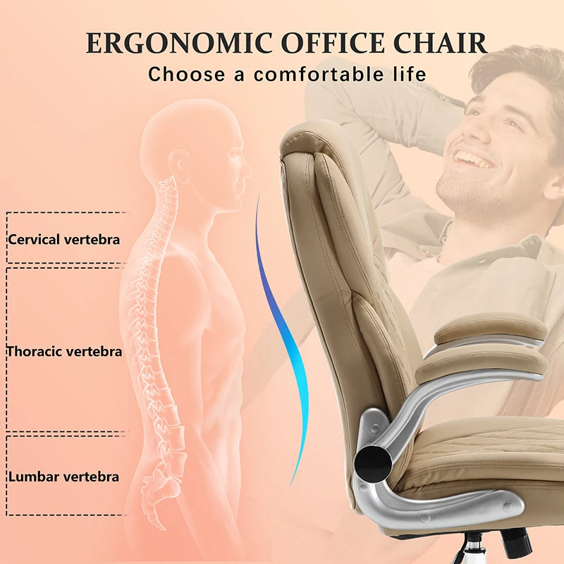 Ergonomic Office Chair With Flip-Up Armrests And Wheels, Leather Rocking Executive Office Chair  On-Site