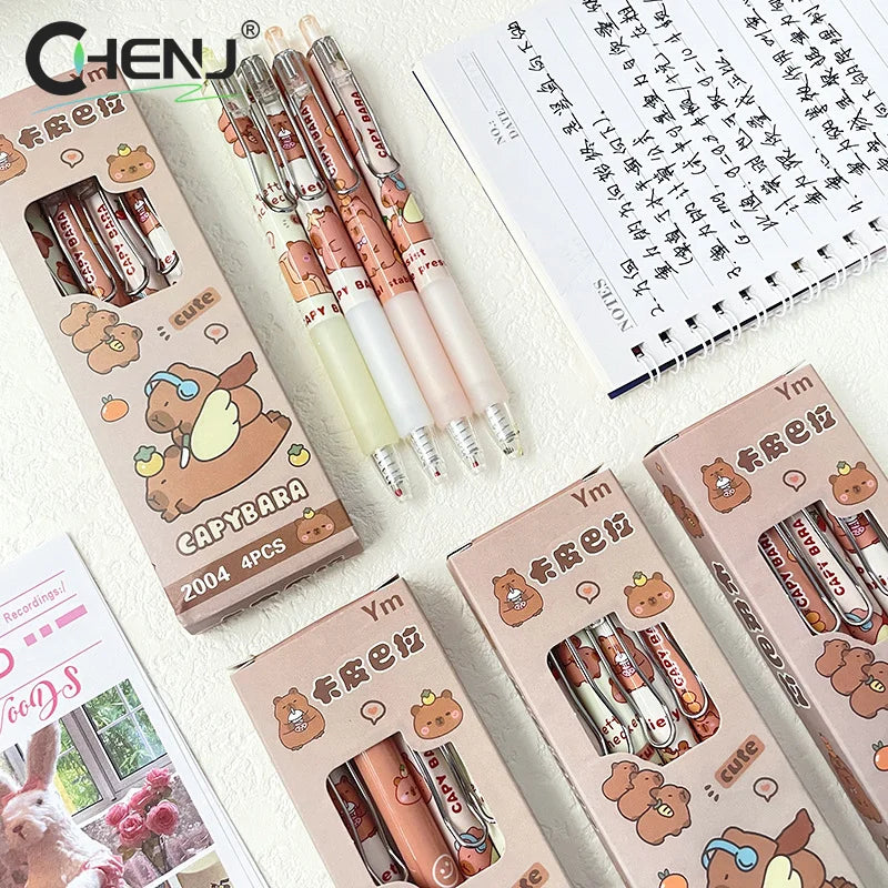 4Pcs Kawaii Cartoon Capybara Neutral Pens School Office Supplies Aesthetic Stationery Gifts Students Cute Ballpoint Pens