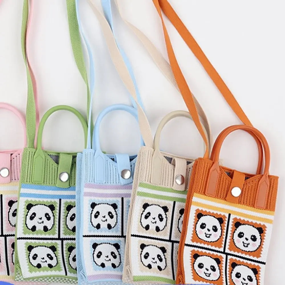 Easy To Carry Creative Mini Knit Handbag Cartoon Panda Huahua Knot Wrist Bag Reusable Large Capacity Hand Crocheted Bags Women